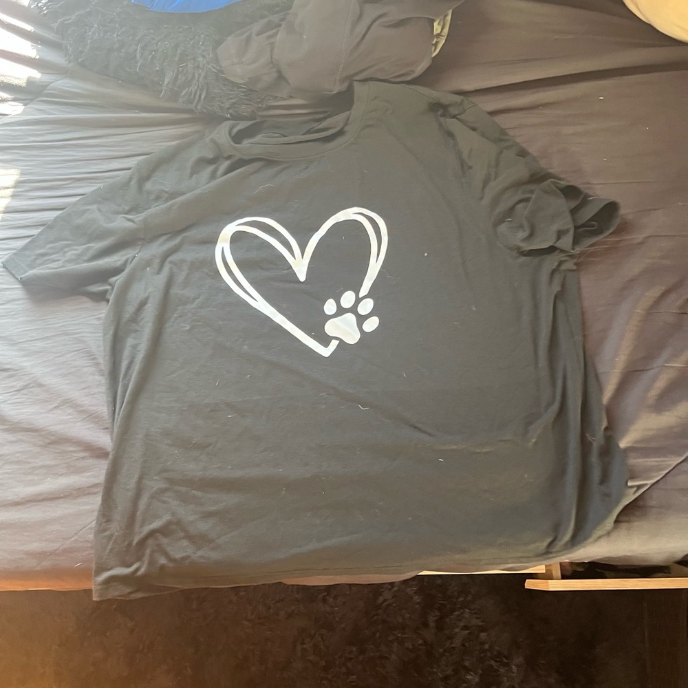Black T-Shirt with Heart and Paw Print